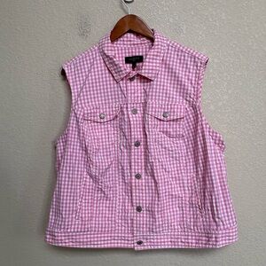 Talbots Pink White Gingham Button Front Vest Women’s 2X Spring Plus Size